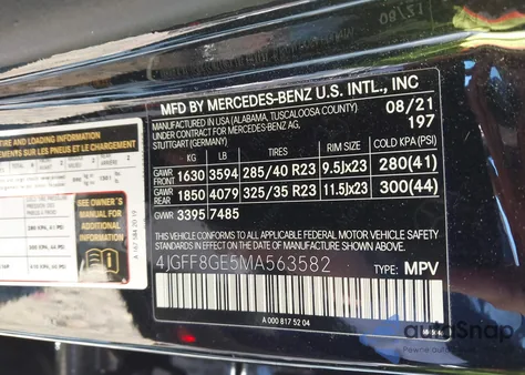 2021 Mercedes-Benz Gls 580 4Matic z USA, uszkodzony, nr VIN 4JGFF8GE5MA563582